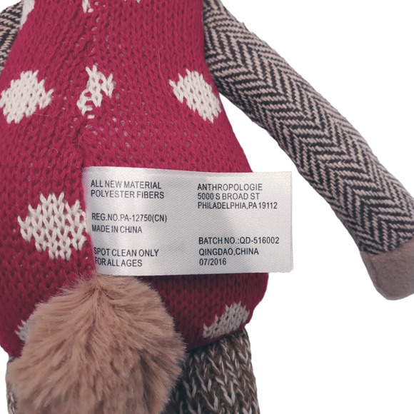 Anthropologie Sock Monkey Reindeer Plush Christmas Tree Topper Rare 2016 Toy - Picture 6 of 10